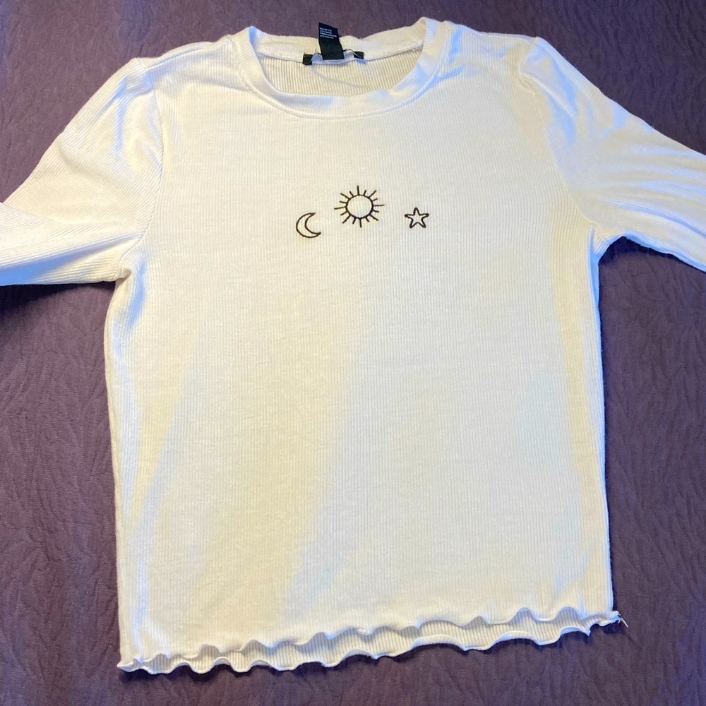 Forever 21 White Ribbed Long-Sleeve